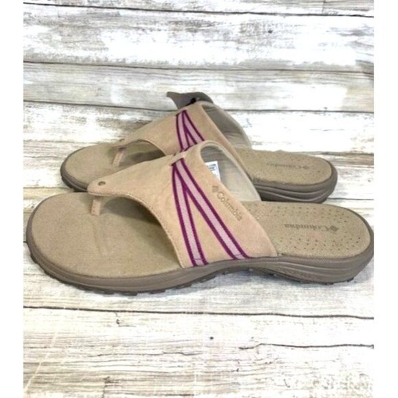 NEW Columbia Women's Santiam Suede Flip Flops Sport Sandals size 12 Tan Purple - Picture 4 of 9